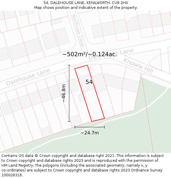 54, DALEHOUSE LANE, KENILWORTH, CV8 2HX: Plot and title map