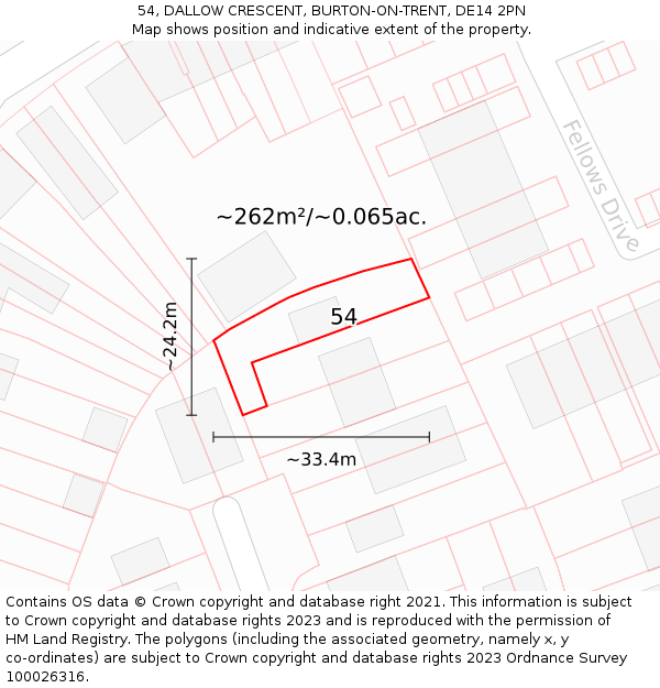54, DALLOW CRESCENT, BURTON-ON-TRENT, DE14 2PN: Plot and title map