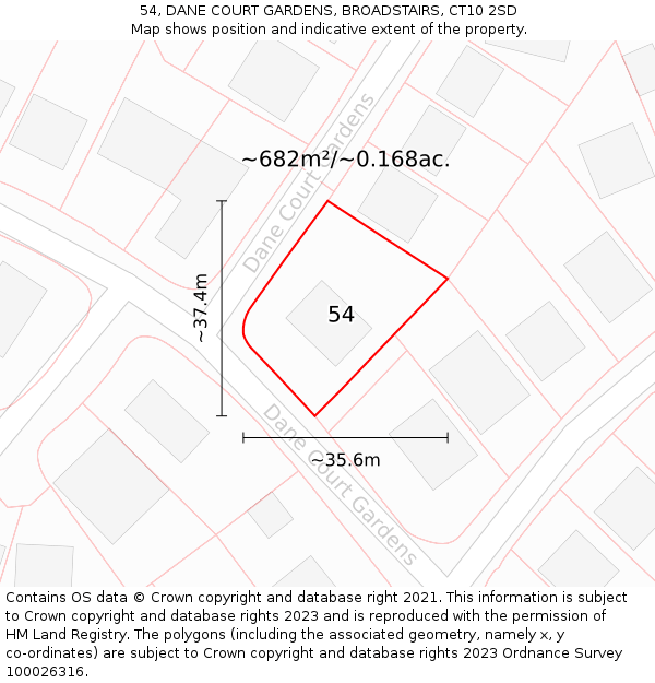 54, DANE COURT GARDENS, BROADSTAIRS, CT10 2SD: Plot and title map