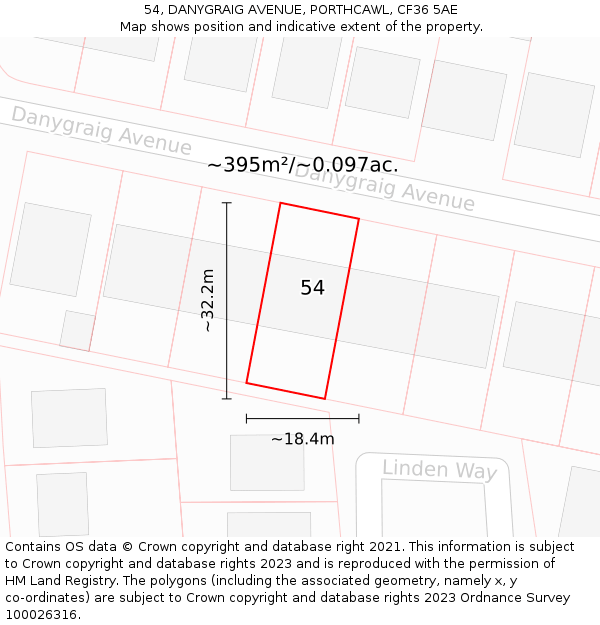 54, DANYGRAIG AVENUE, PORTHCAWL, CF36 5AE: Plot and title map