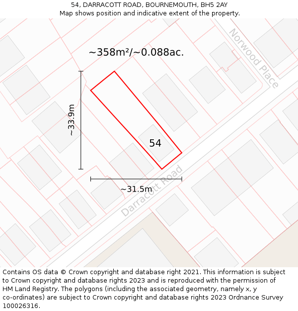 54, DARRACOTT ROAD, BOURNEMOUTH, BH5 2AY: Plot and title map