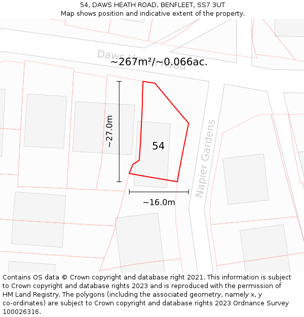 54, DAWS HEATH ROAD, BENFLEET, SS7 3UT: Plot and title map