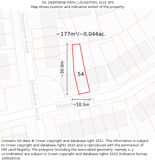 54, DEEPDENE PATH, LOUGHTON, IG10 3PS: Plot and title map