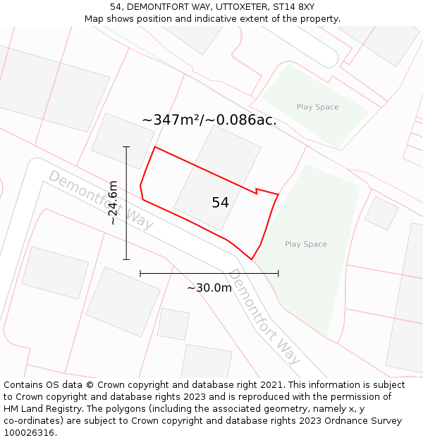 54, DEMONTFORT WAY, UTTOXETER, ST14 8XY: Plot and title map