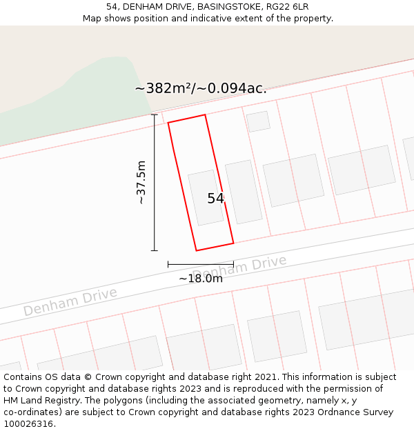 54, DENHAM DRIVE, BASINGSTOKE, RG22 6LR: Plot and title map