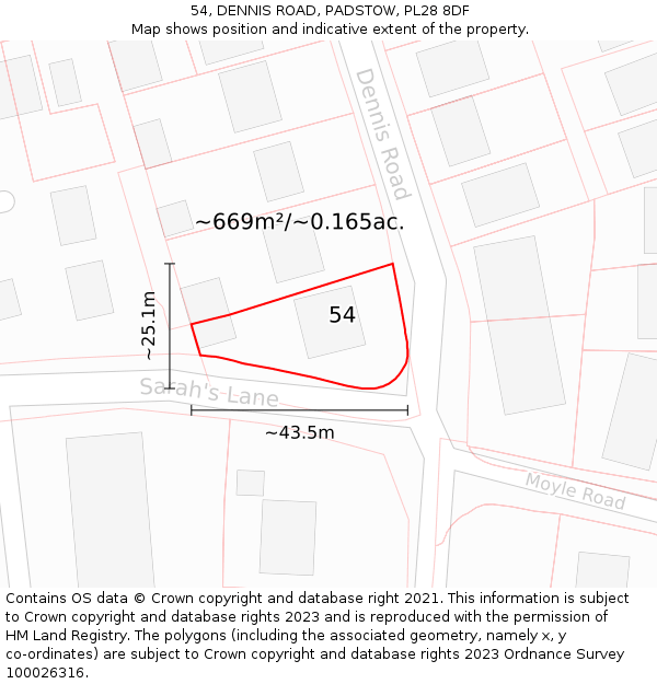 54, DENNIS ROAD, PADSTOW, PL28 8DF: Plot and title map