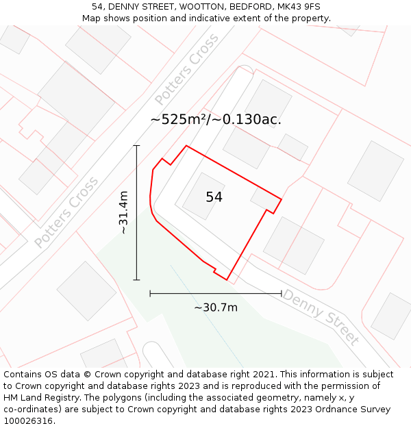 54, DENNY STREET, WOOTTON, BEDFORD, MK43 9FS: Plot and title map