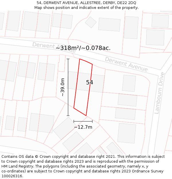 54, DERWENT AVENUE, ALLESTREE, DERBY, DE22 2DQ: Plot and title map