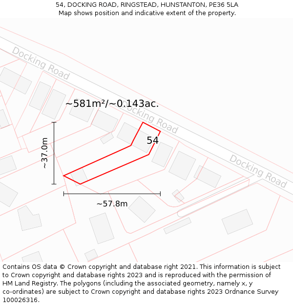 54, DOCKING ROAD, RINGSTEAD, HUNSTANTON, PE36 5LA: Plot and title map