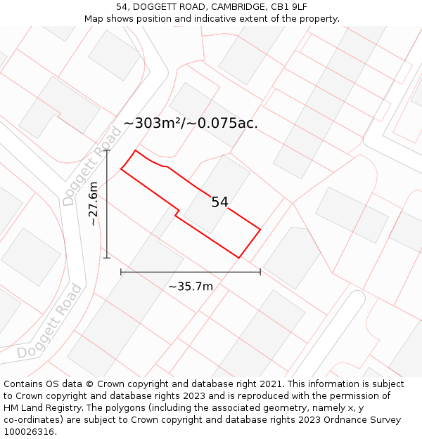 54, DOGGETT ROAD, CAMBRIDGE, CB1 9LF: Plot and title map