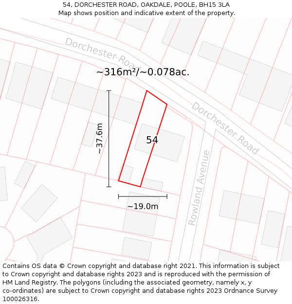 54, DORCHESTER ROAD, OAKDALE, POOLE, BH15 3LA: Plot and title map