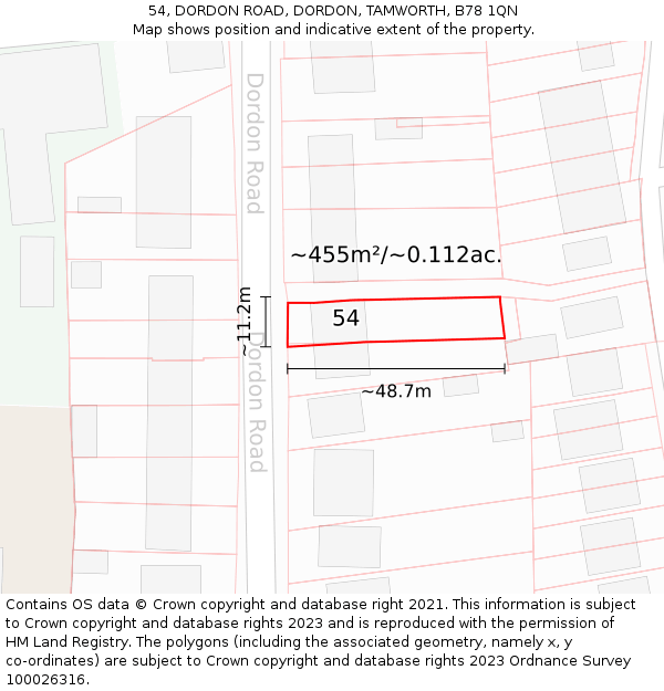 54, DORDON ROAD, DORDON, TAMWORTH, B78 1QN: Plot and title map