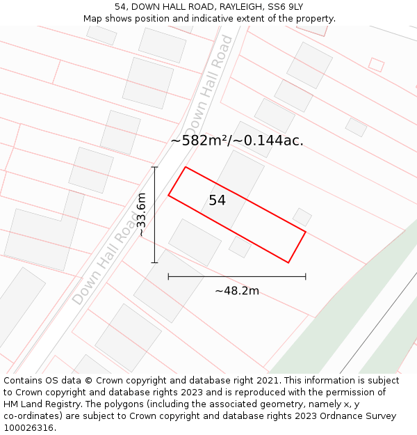54, DOWN HALL ROAD, RAYLEIGH, SS6 9LY: Plot and title map