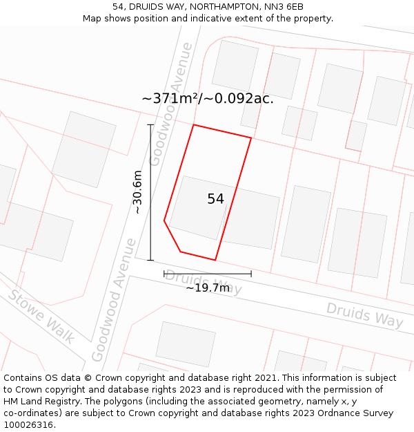 54, DRUIDS WAY, NORTHAMPTON, NN3 6EB: Plot and title map
