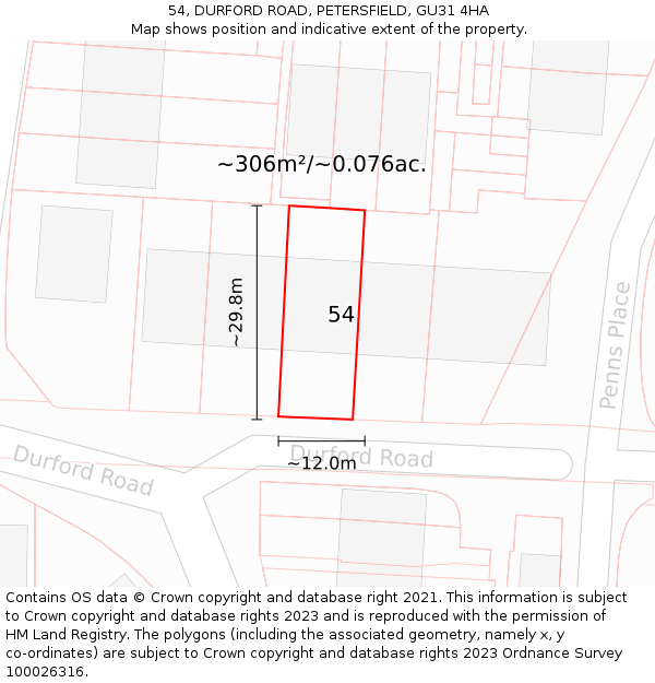 54, DURFORD ROAD, PETERSFIELD, GU31 4HA: Plot and title map