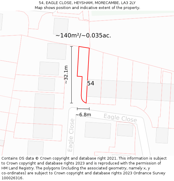 54, EAGLE CLOSE, HEYSHAM, MORECAMBE, LA3 2LY: Plot and title map