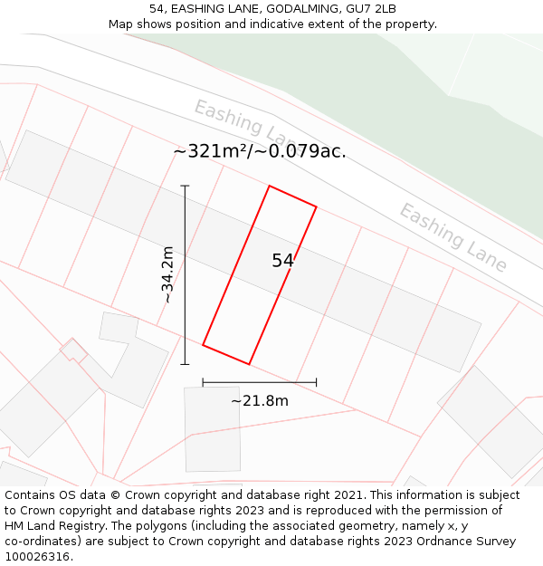54, EASHING LANE, GODALMING, GU7 2LB: Plot and title map