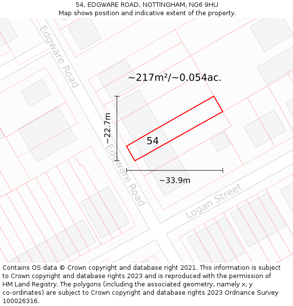54, EDGWARE ROAD, NOTTINGHAM, NG6 9HU: Plot and title map