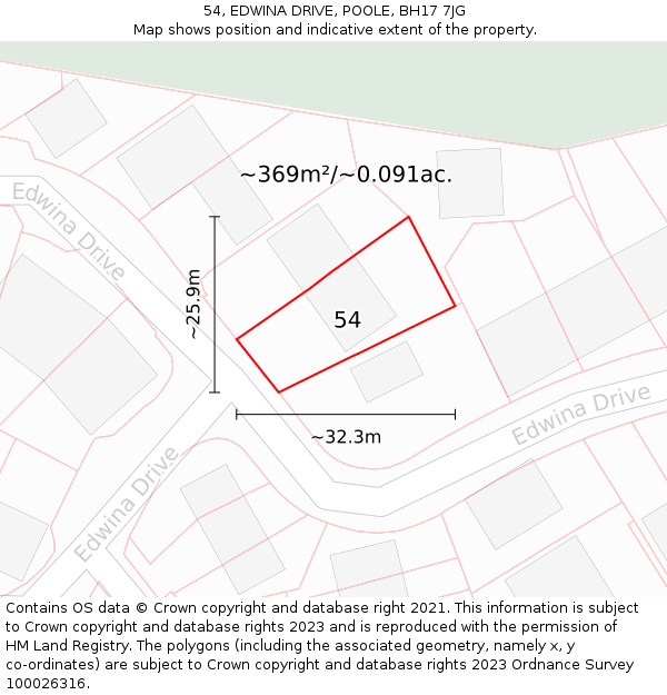 54, EDWINA DRIVE, POOLE, BH17 7JG: Plot and title map