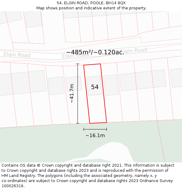 54, ELGIN ROAD, POOLE, BH14 8QX: Plot and title map