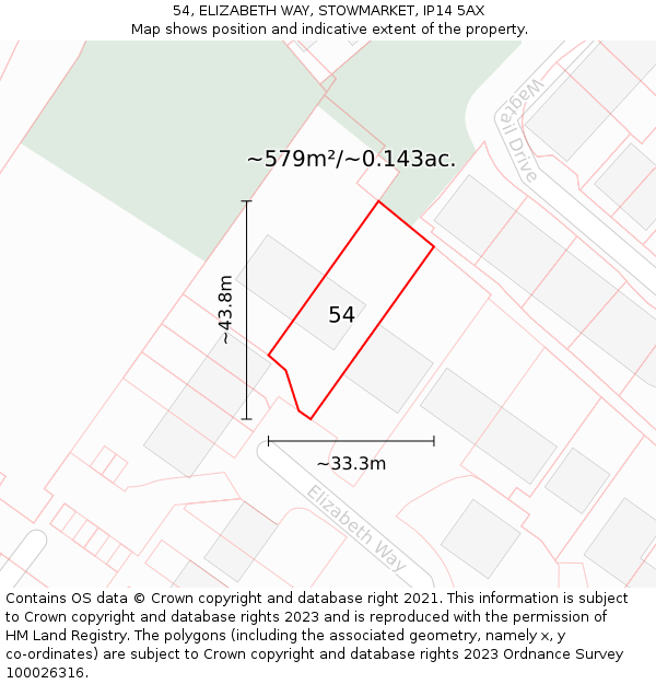 54, ELIZABETH WAY, STOWMARKET, IP14 5AX: Plot and title map