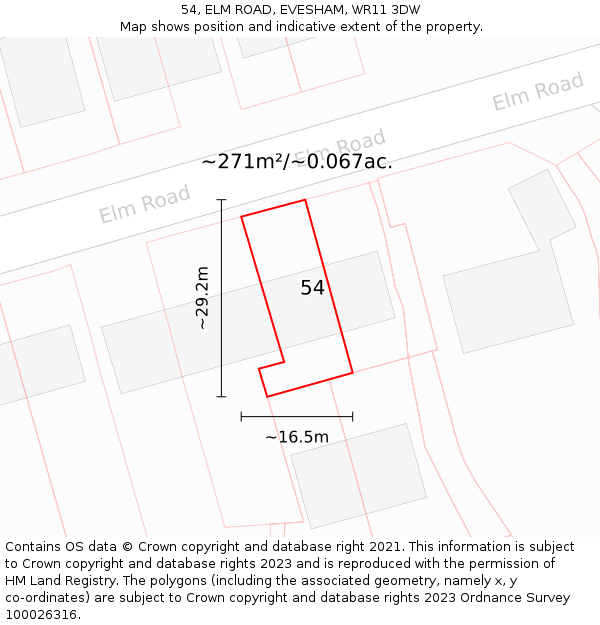 54, ELM ROAD, EVESHAM, WR11 3DW: Plot and title map