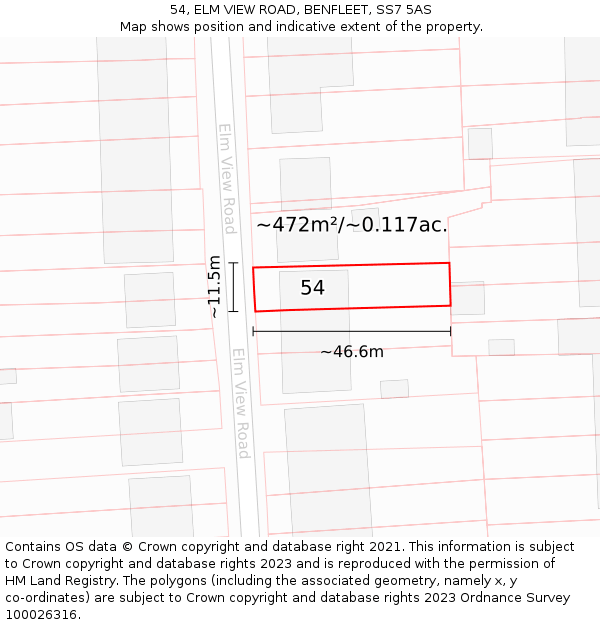 54, ELM VIEW ROAD, BENFLEET, SS7 5AS: Plot and title map