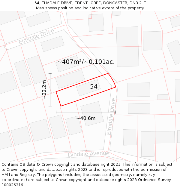 54, ELMDALE DRIVE, EDENTHORPE, DONCASTER, DN3 2LE: Plot and title map