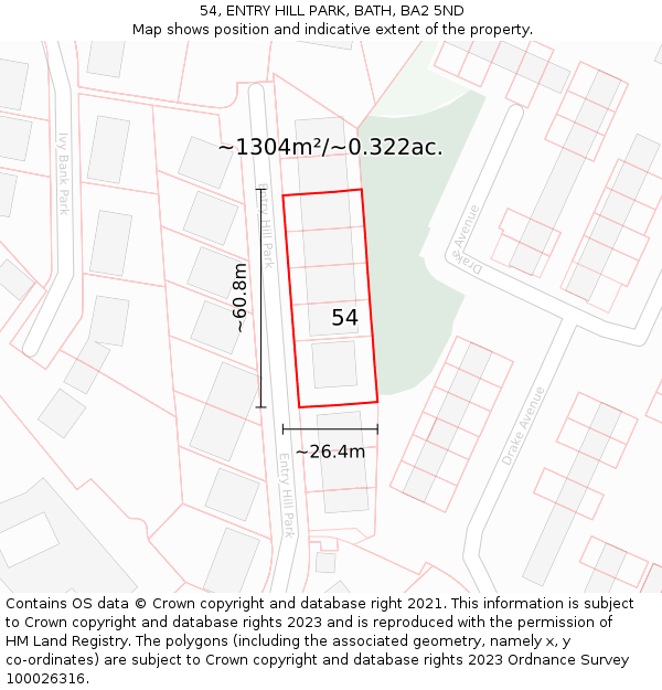 54, ENTRY HILL PARK, BATH, BA2 5ND: Plot and title map