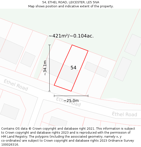 54, ETHEL ROAD, LEICESTER, LE5 5NA: Plot and title map