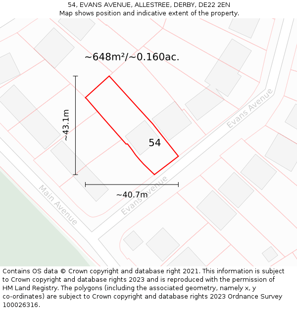 54, EVANS AVENUE, ALLESTREE, DERBY, DE22 2EN: Plot and title map