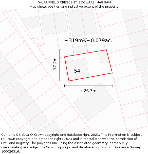 54, FAIRFIELD CRESCENT, EDGWARE, HA8 9AH: Plot and title map