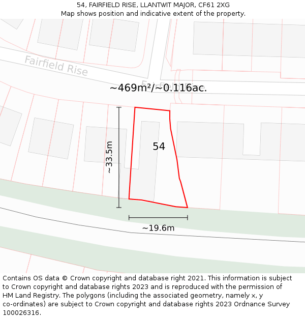 54, FAIRFIELD RISE, LLANTWIT MAJOR, CF61 2XG: Plot and title map