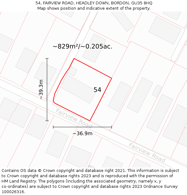54, FAIRVIEW ROAD, HEADLEY DOWN, BORDON, GU35 8HQ: Plot and title map