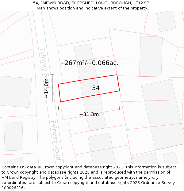54, FAIRWAY ROAD, SHEPSHED, LOUGHBOROUGH, LE12 9BL: Plot and title map