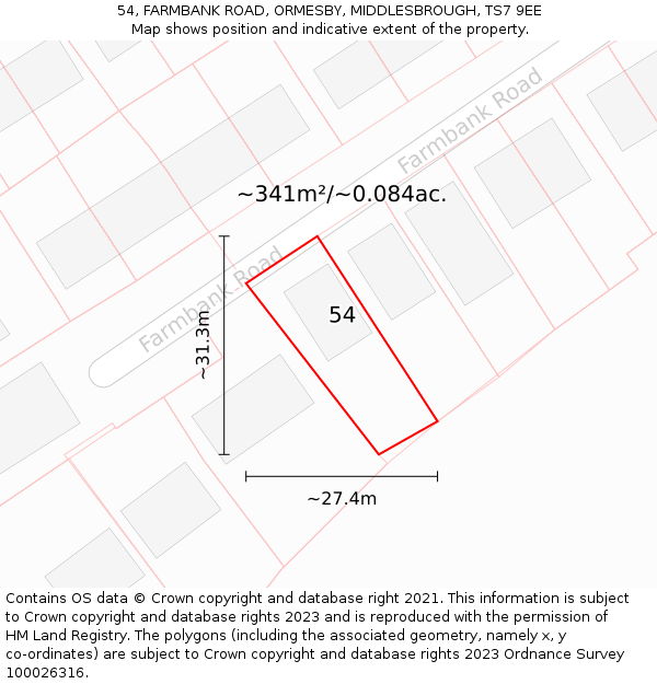 54, FARMBANK ROAD, ORMESBY, MIDDLESBROUGH, TS7 9EE: Plot and title map