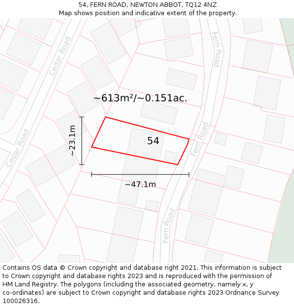 54, FERN ROAD, NEWTON ABBOT, TQ12 4NZ: Plot and title map