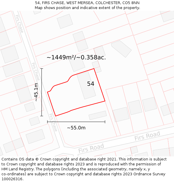 54, FIRS CHASE, WEST MERSEA, COLCHESTER, CO5 8NN: Plot and title map