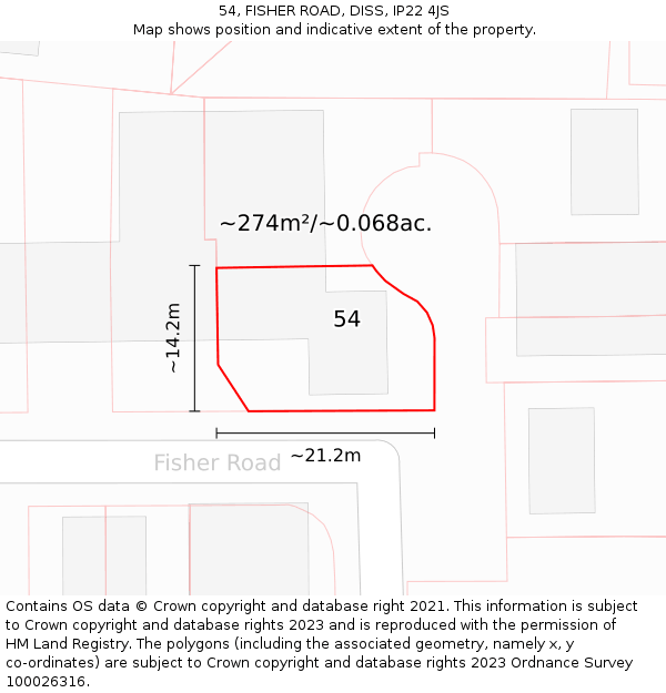 54, FISHER ROAD, DISS, IP22 4JS: Plot and title map