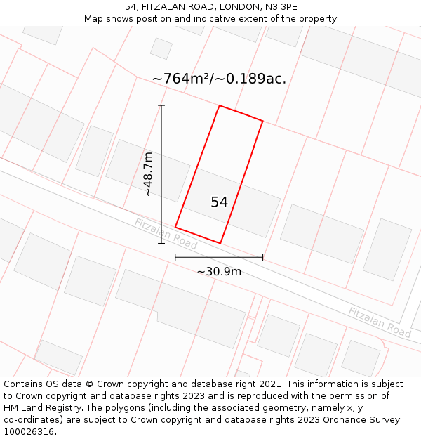 54, FITZALAN ROAD, LONDON, N3 3PE: Plot and title map