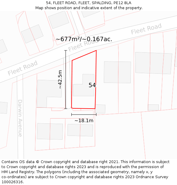 54, FLEET ROAD, FLEET, SPALDING, PE12 8LA: Plot and title map