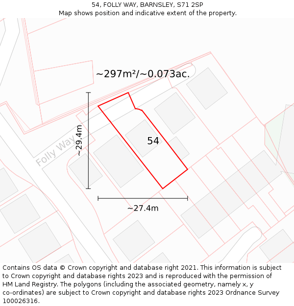 54, FOLLY WAY, BARNSLEY, S71 2SP: Plot and title map