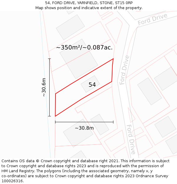 54, FORD DRIVE, YARNFIELD, STONE, ST15 0RP: Plot and title map
