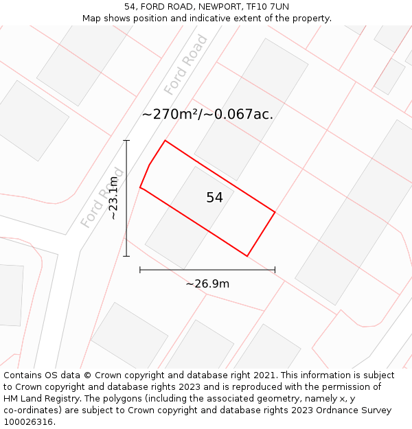 54, FORD ROAD, NEWPORT, TF10 7UN: Plot and title map