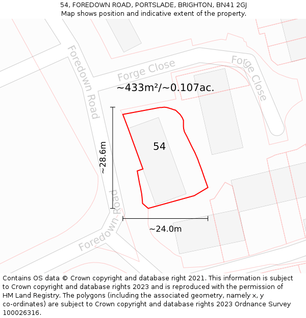 54, FOREDOWN ROAD, PORTSLADE, BRIGHTON, BN41 2GJ: Plot and title map