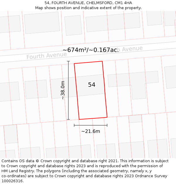 54, FOURTH AVENUE, CHELMSFORD, CM1 4HA: Plot and title map