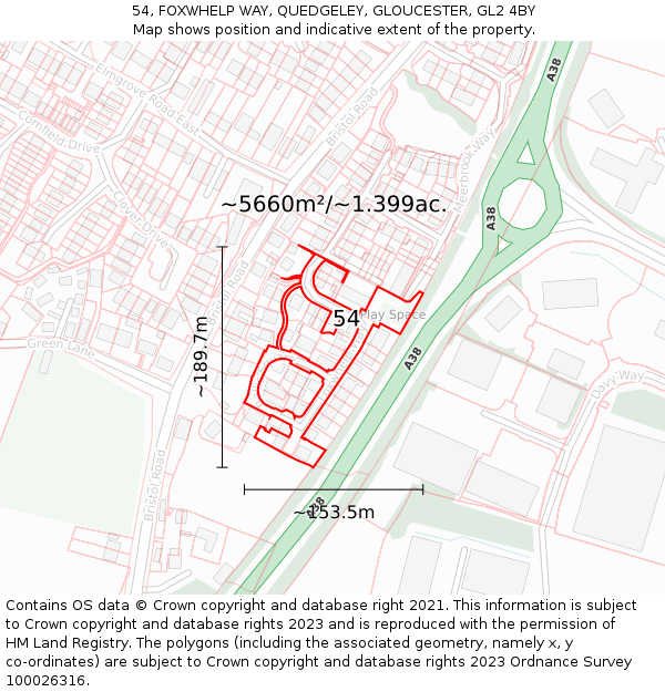 54, FOXWHELP WAY, QUEDGELEY, GLOUCESTER, GL2 4BY: Plot and title map