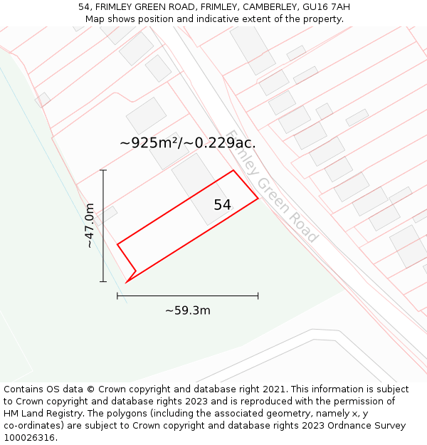 54, FRIMLEY GREEN ROAD, FRIMLEY, CAMBERLEY, GU16 7AH: Plot and title map