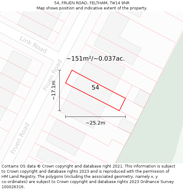 54, FRUEN ROAD, FELTHAM, TW14 9NR: Plot and title map