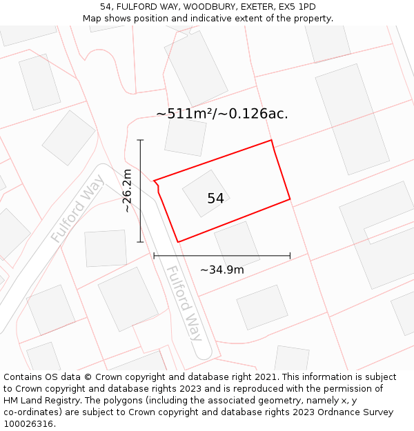 54, FULFORD WAY, WOODBURY, EXETER, EX5 1PD: Plot and title map